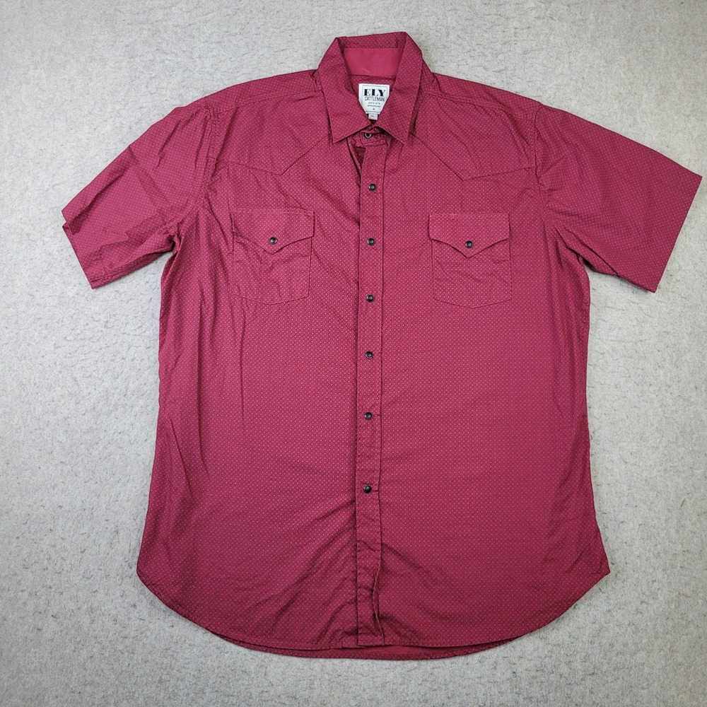 Ely Cattleman‎ Mens XL Red Western Pearl Snap Shirt Short Sleeve Cowboy Rodeo